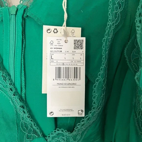 NWT MANGO MNG‎ Wide Leg Jumpsuit Size Large Green Sleeveless Cropped - Picture 9 of 11